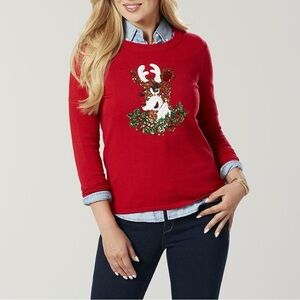 Holiday Editions Red Sweater with Festive Rudolph Design